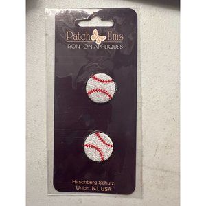 Patch Ems Iron on appliques Baseball White Red .75" across NEW
